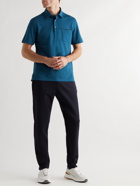 ERMENEGILDO ZEGNA - Suede-Trimmed Cotton-Piqué Polo Shirt - Blue