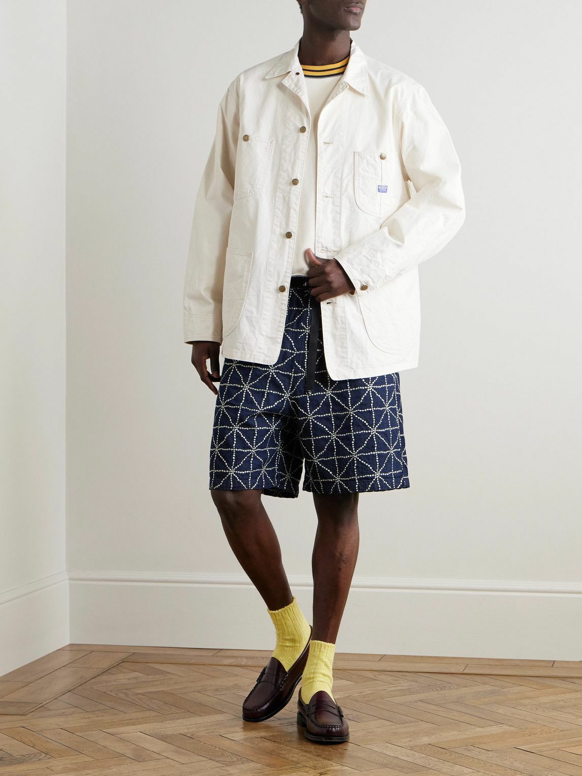 KAPITAL - Dojo Easy Wide-Leg Belted Embroidered Denim Shorts - Blue