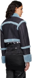 J6 Navy Cropped Faux-Shearling Jacket