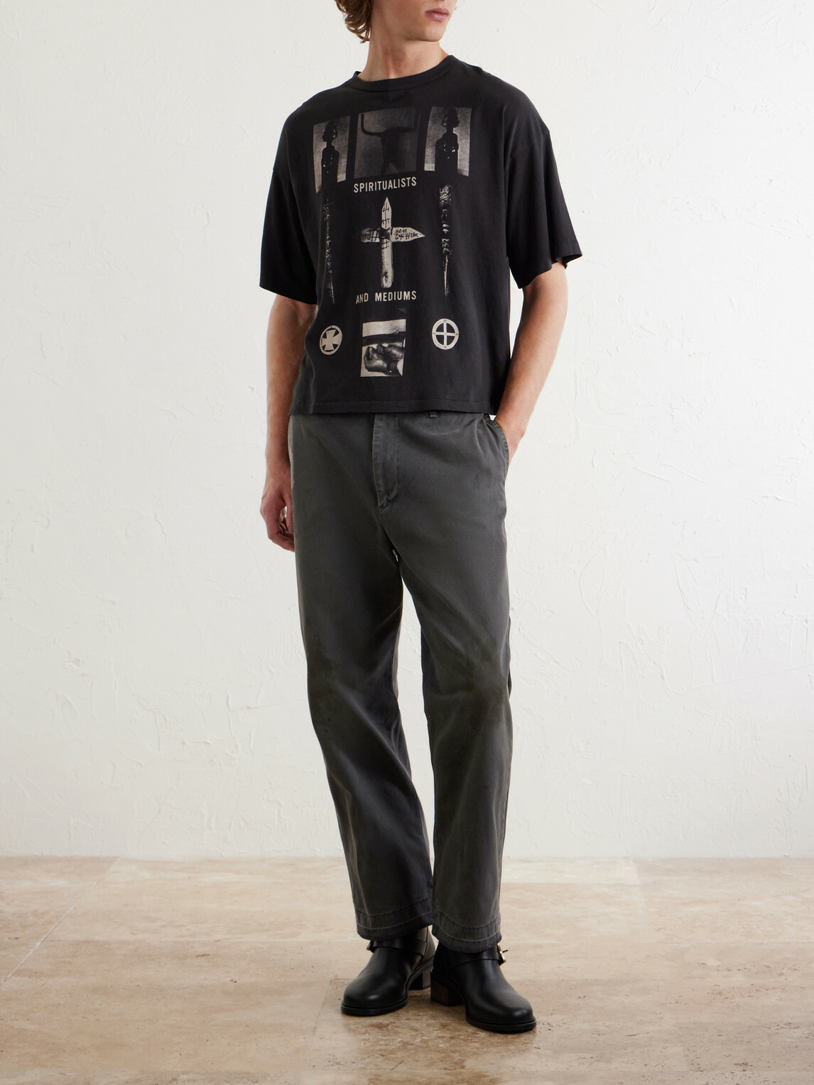 Enfants Riches Déprimés - Antique Work Straight-Leg Distressed Cotton Trousers - Gray