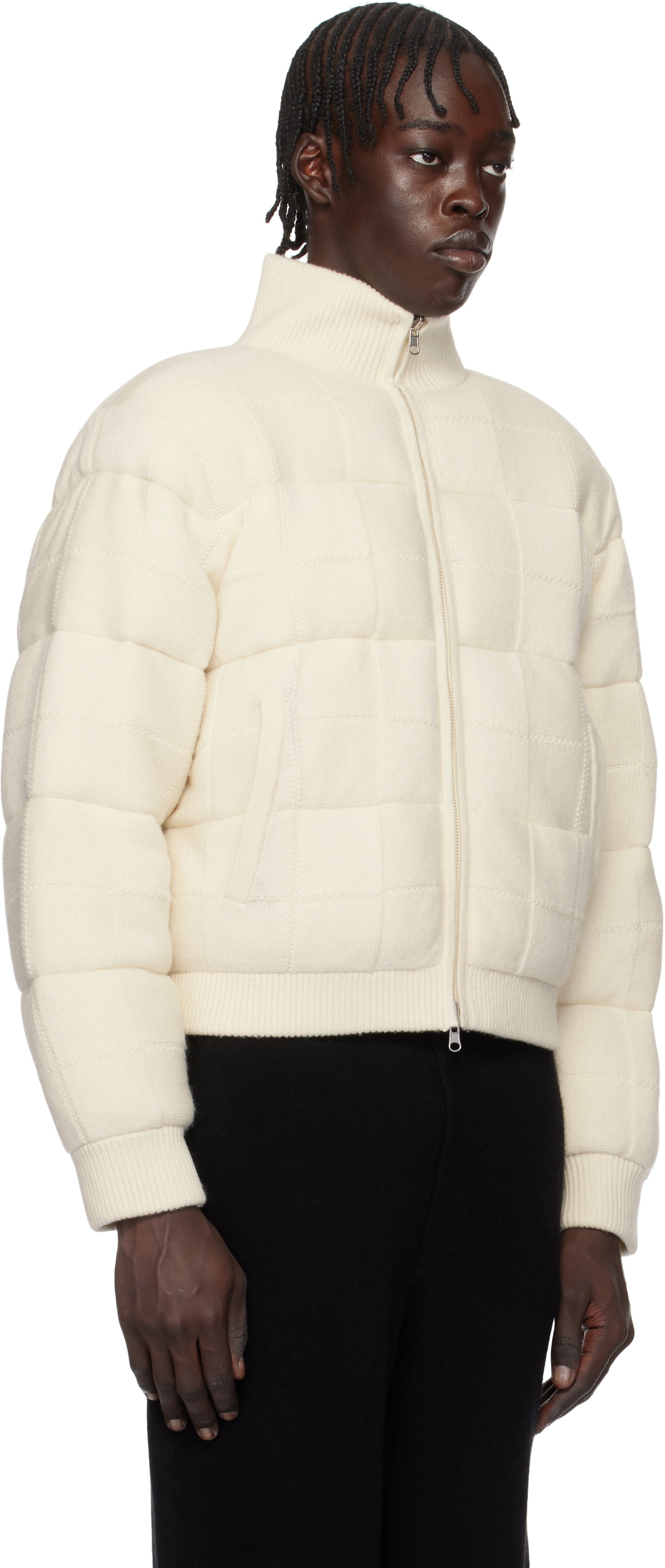 Guest in Residence Off-White & Red Quilted Reversible Puffer Jacket