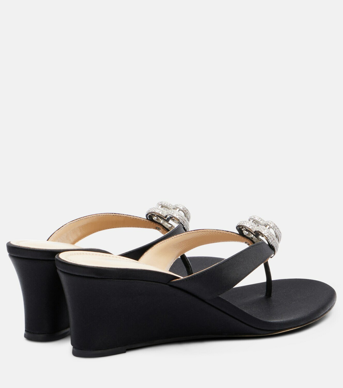Mach & Mach Double Heart satin wedge thong sandals
