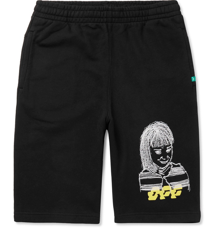 Photo: Off-White - Logo-Print Embroidered Loopback Cotton-Jersey Shorts - Black