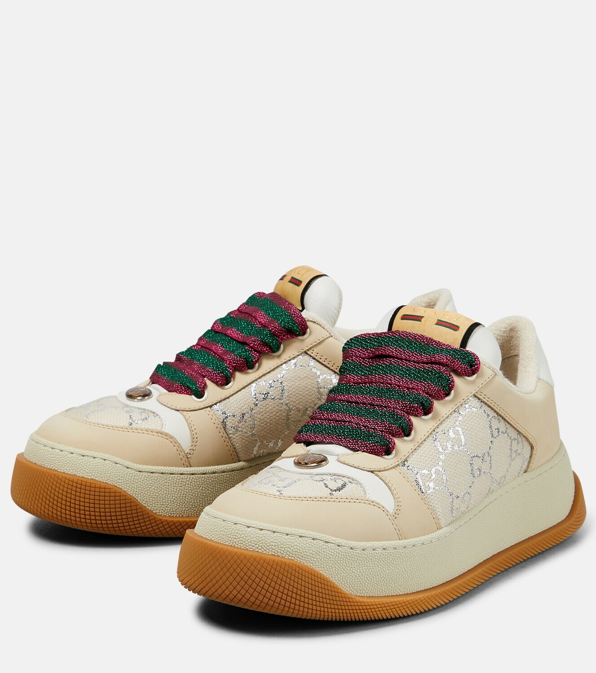 Ace leather-trimmed GG sneakers in beige - Gucci