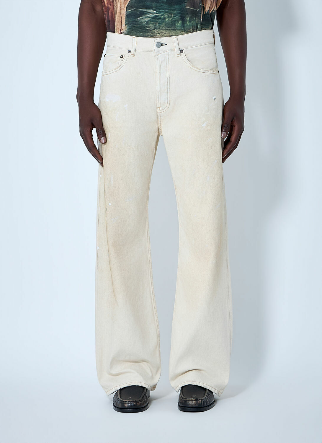 Acne Studios Paint-Splatter Wide-Leg Denim Jeans