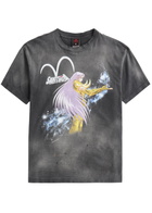 Saint Mxxxxxx Saint Seiya Printed Distressed Cotton T-shirt Black