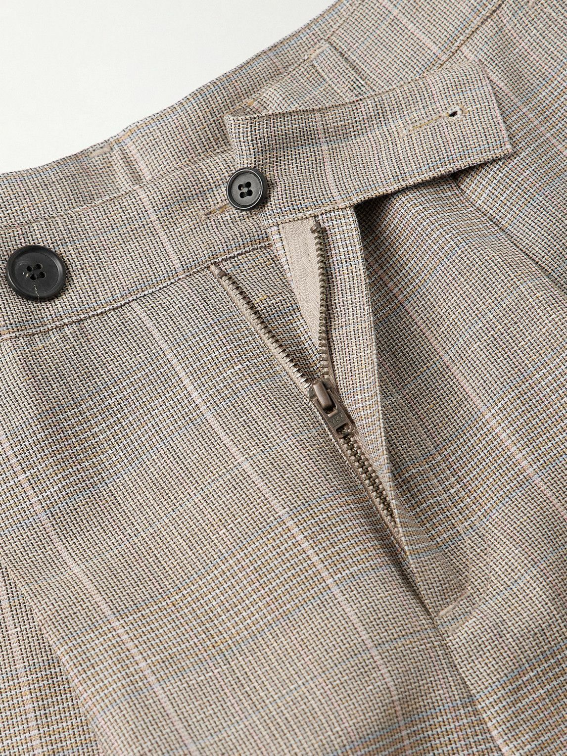 Corridor - Straight-Leg Pleated Checked Linen and Wool-Blend Trousers - Neutrals