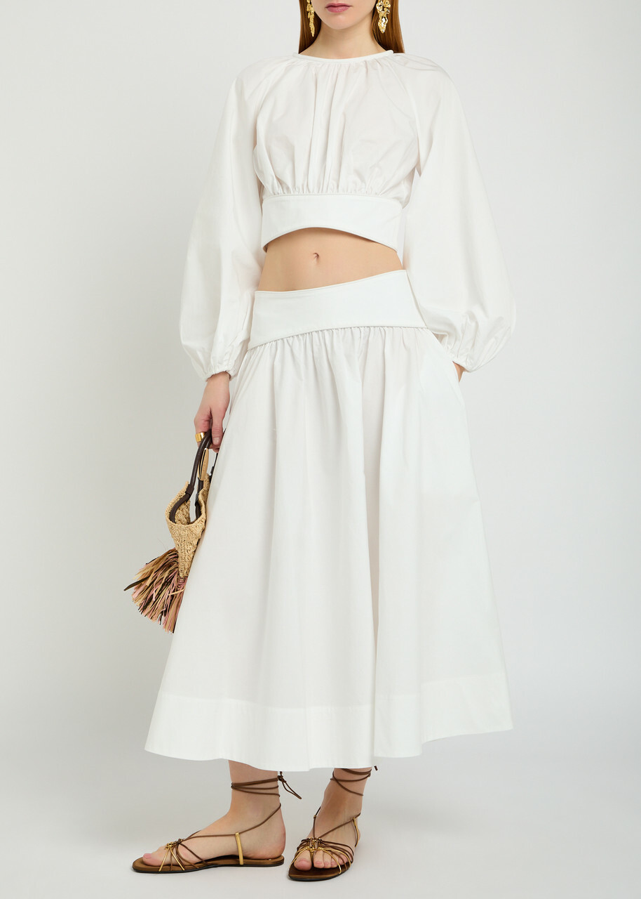 Zimmermann Gathered Cotton-poplin Midi Skirt Ivory