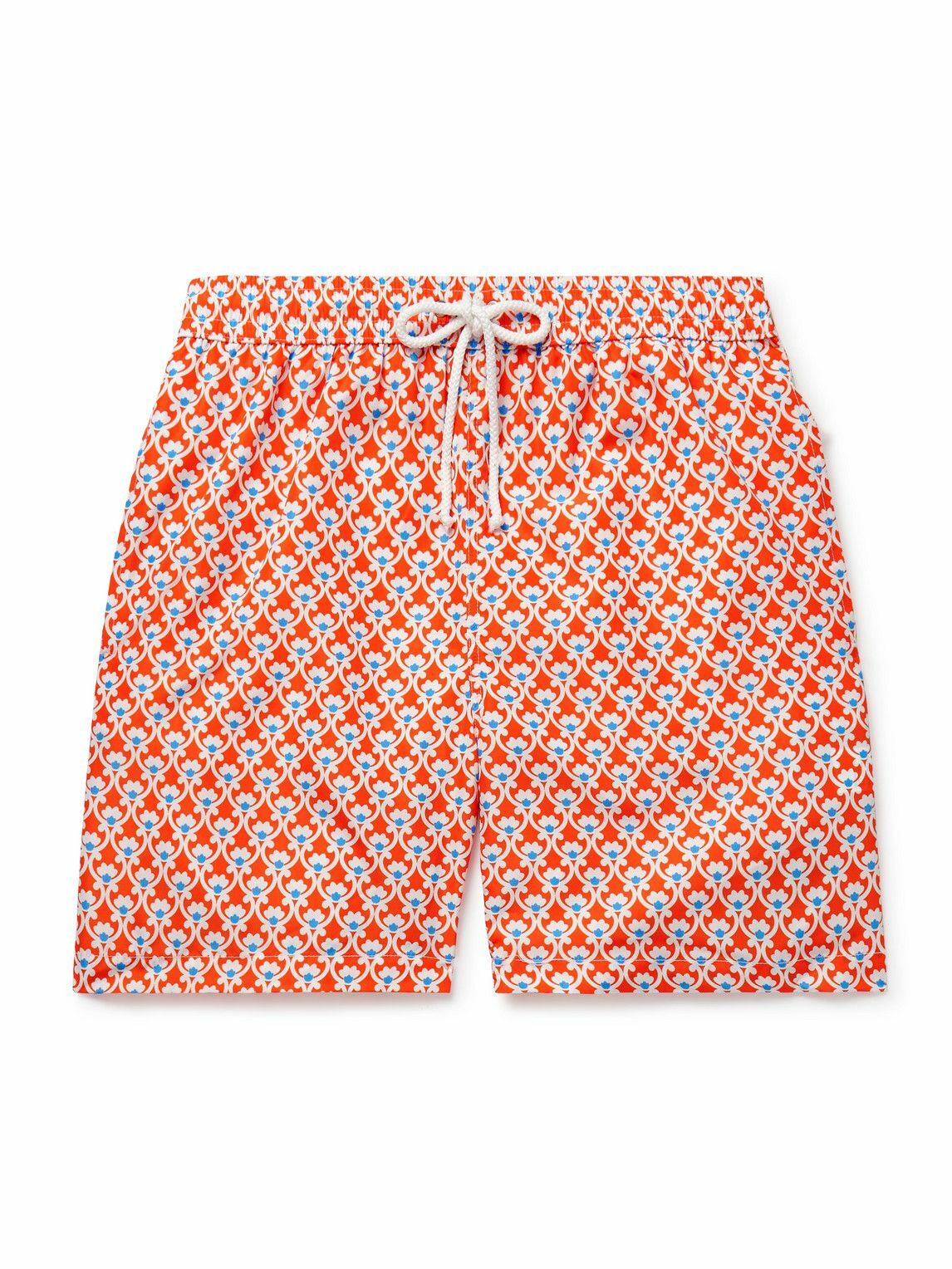 Anderson & Sheppard - Slim-Fit Straight-Leg Mid-Length Printed Swim Shorts - Orange