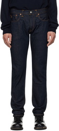 RRL Navy Slim Fit Once-Washed Selvedge Jeans
