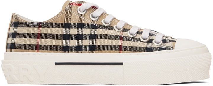 Photo: Burberry Beige Check Cotton Sneakers