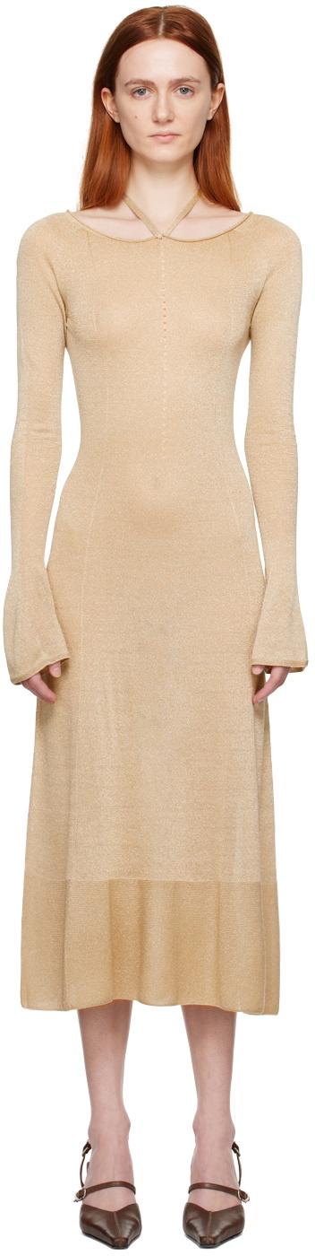 JUNEYEN Beige Open Back Midi Dress