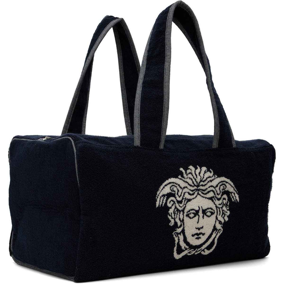 Versace Navy Terry Cloth Jacquard Gym Duffle Bag
