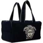 Versace Navy Terry Cloth Jacquard Gym Duffle Bag