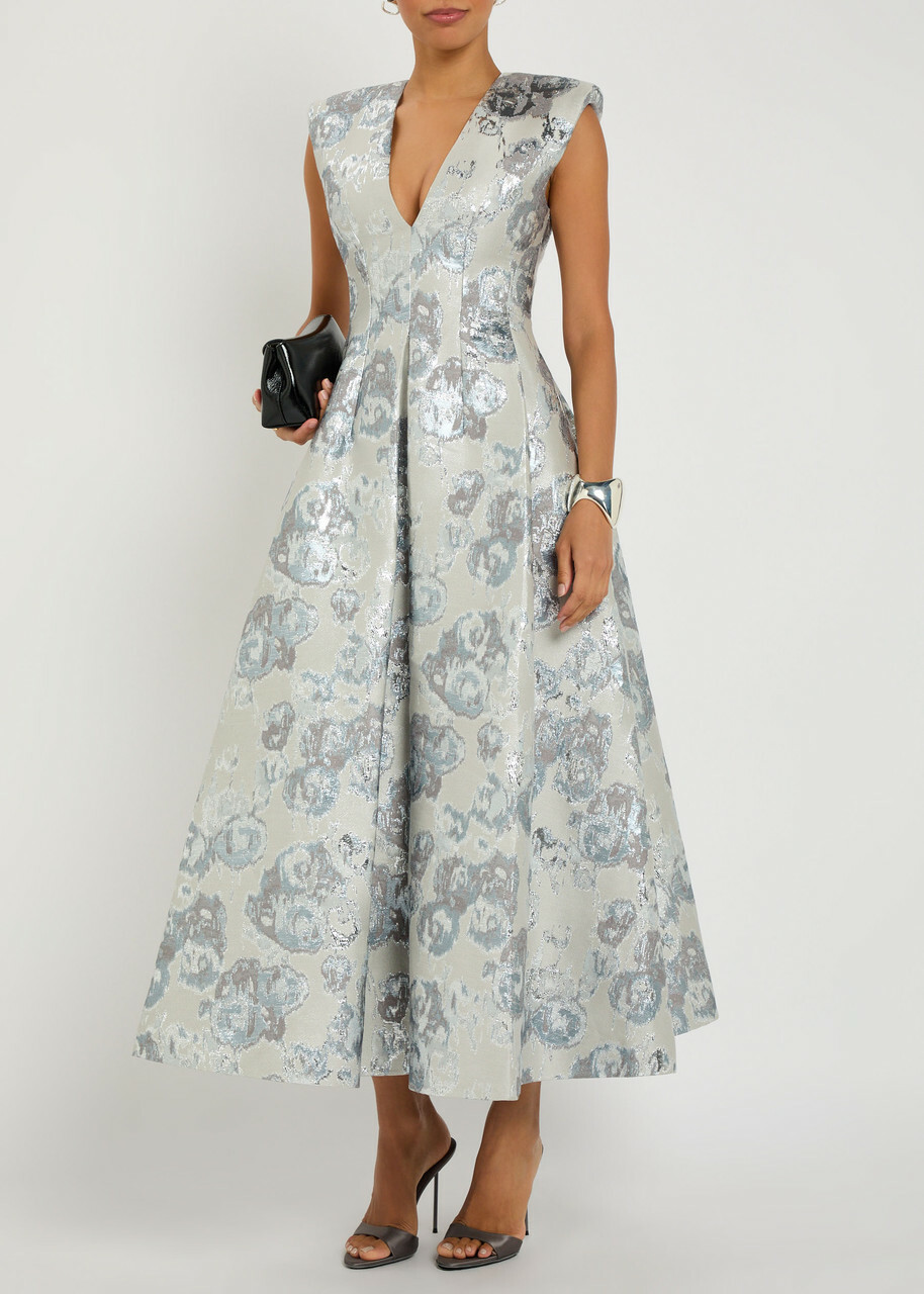 Huishan Zhang Kyle Metallic-jacquard Midi Dress Silver