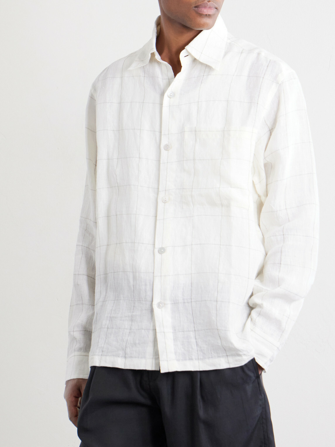 Kartik Research - Pataudi Checked Linen Shirt - White