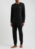 Boss Logo Waffle-knit Cotton-blend Pyjama Trousers Black