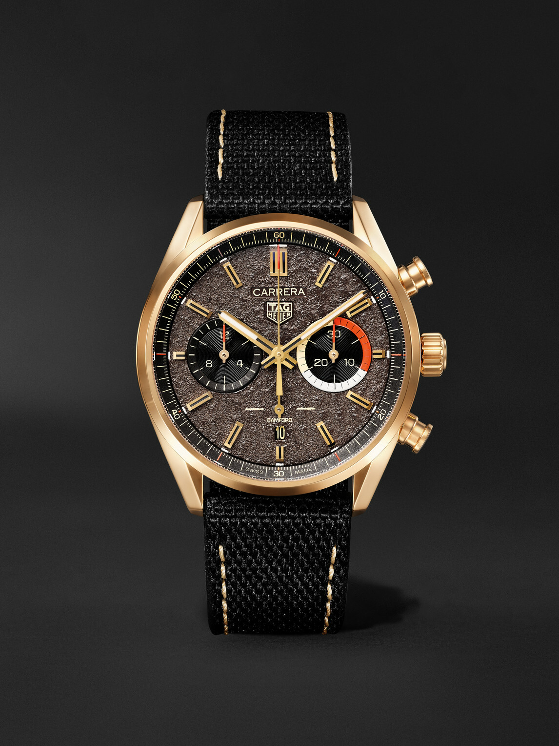 Bamford Watch Department - TAG Heuer Carrera Limited Edition Automatic 42mm 18-Karat Gold and Canvas Watch