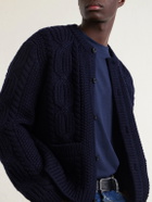 SAINT LAURENT - Cable-Knit Wool Cardigan - Blue