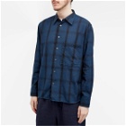 Universal Works Men's Shadow Check Square Pocket Shirt in Navy