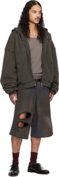 LU'U DAN Gray Washed Out Zip Up Hoodie