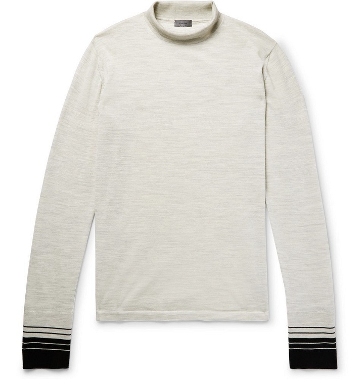 Photo: Lanvin - Stripe-Trimmed Mélange Wool Rollneck Sweater - Men - Cream