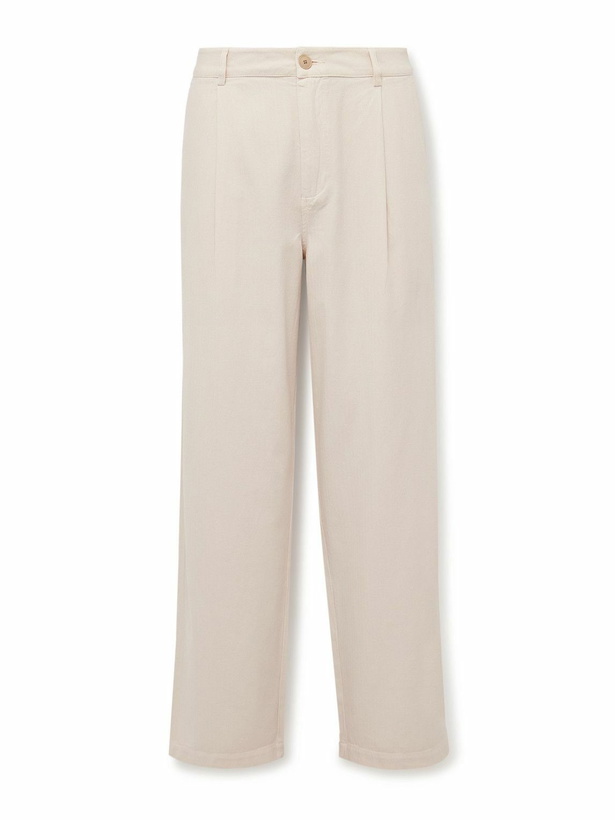 Photo: Folk - Wide-Leg Pleated Garment-Dyed Herringbone Cotton Trousers - Neutrals