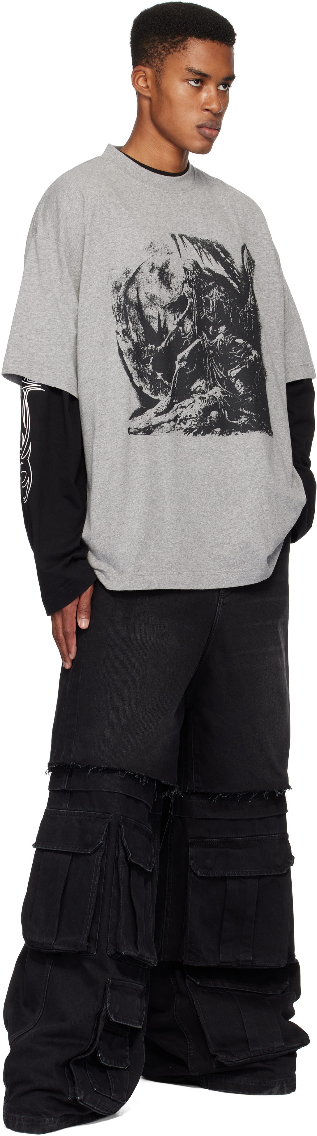 Tシャツ・カットソー VETEMENTS SS25 'Goth' T-shirt (UA66TR645G GREYMELANGE) VETEMENTS Gray Goth Oversized T-shirt Vetements