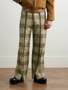 Burberry - Straight-Leg Zip-Detailed Checked Wool Trousers - Green