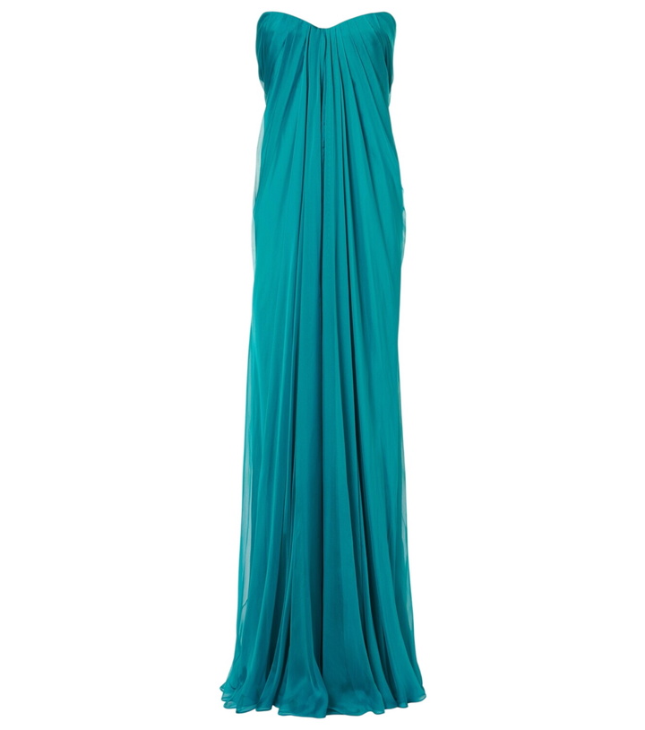Photo: McQueen Draped silk chiffon bustier gown