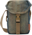 Acne Studios Blue & Beige Mini Denim Pouch Bag