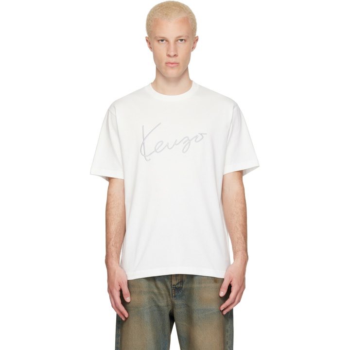 Photo: Kenzo White Kenzo Paris 'KENZO Signature' Embroidered T-shirt
