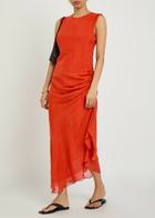 Liberowe Enya Gathered Silk Maxi Dress Red