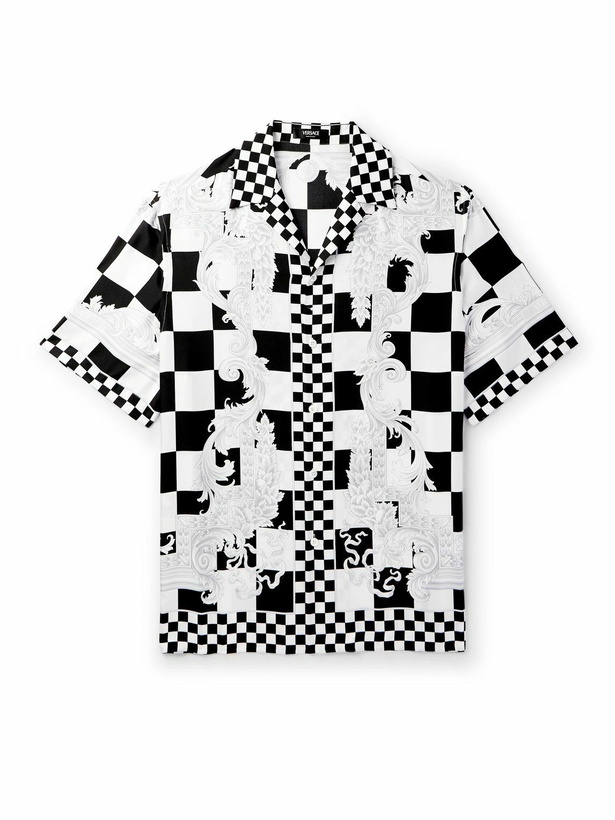 Photo: Versace - Camp-Collar Printed Checked Silk-Twill Shirt - White