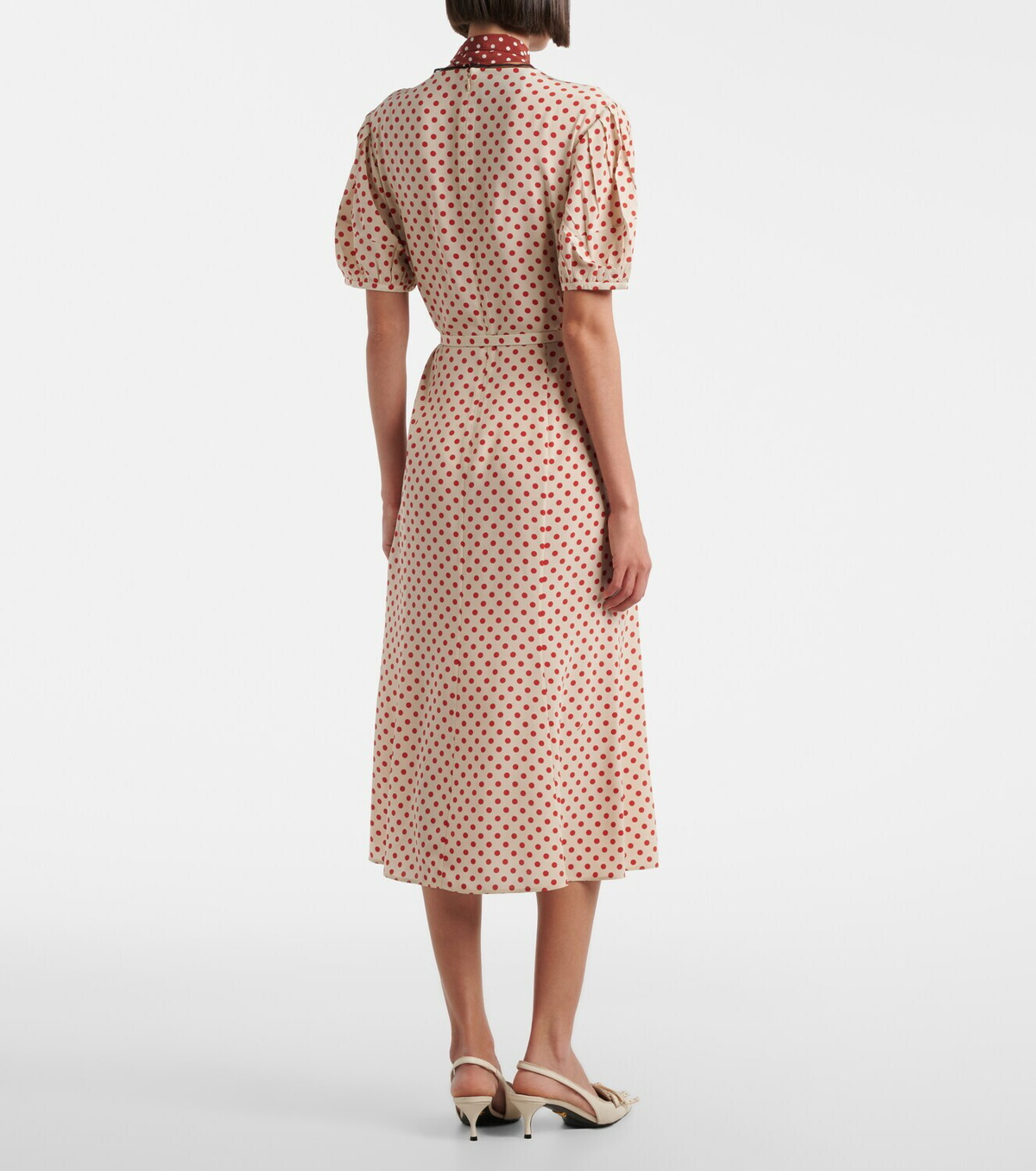 Prada Scarf-detail polka-dot silk midi dress