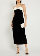 Sister Jane Kelly Bow-appliquéd Velvet Midi Dress Black And White
