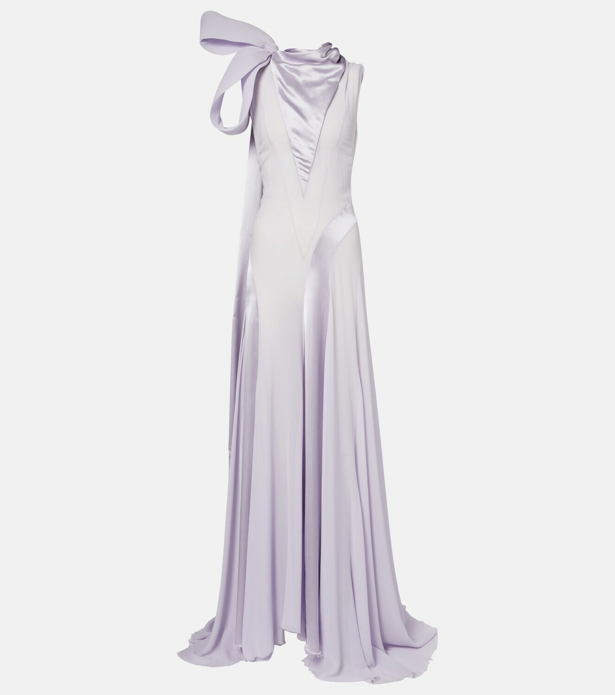 McQueen Bow-detail satin-paneled silk gown