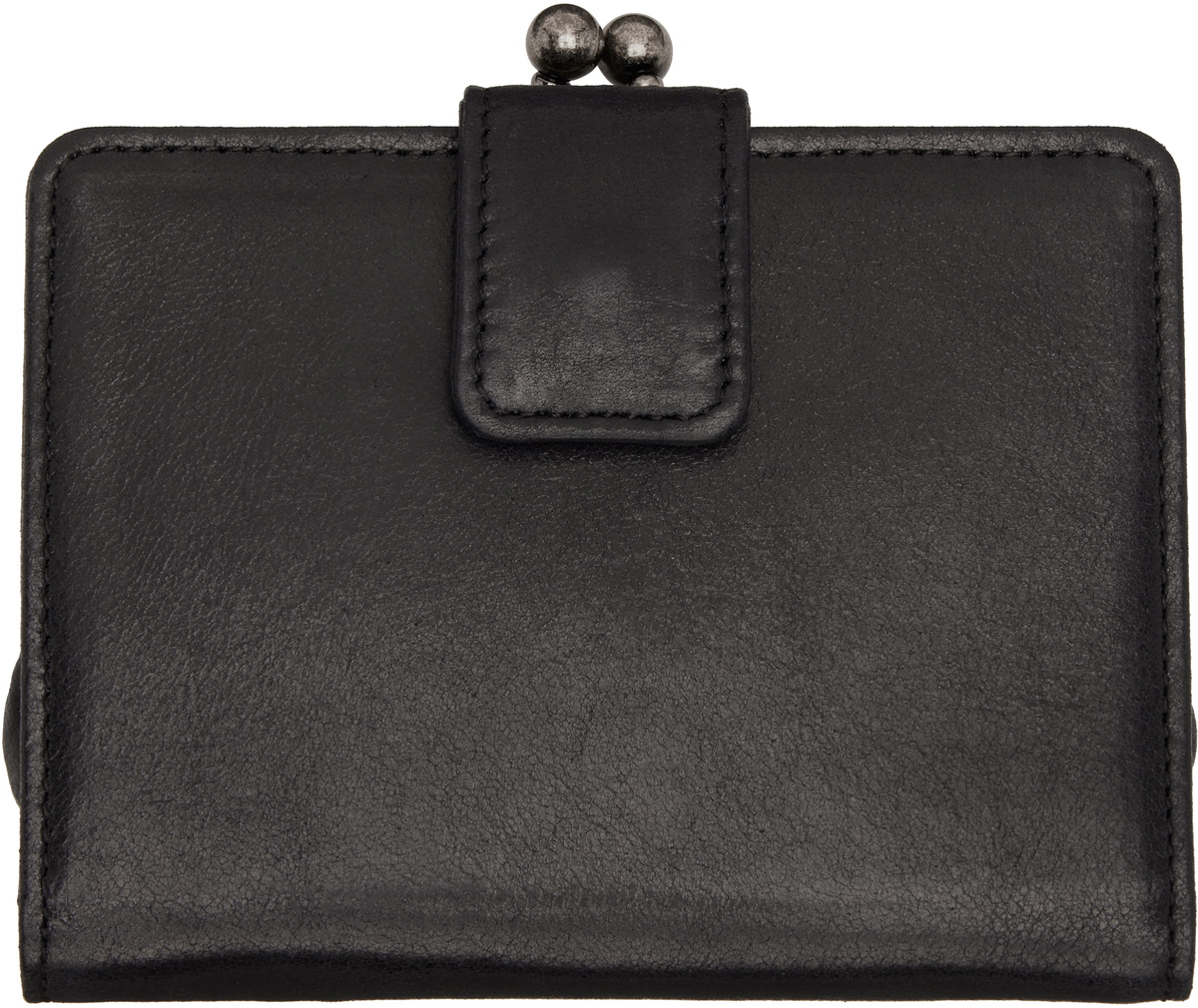Y's Black Leather Metal Clasp Wallet