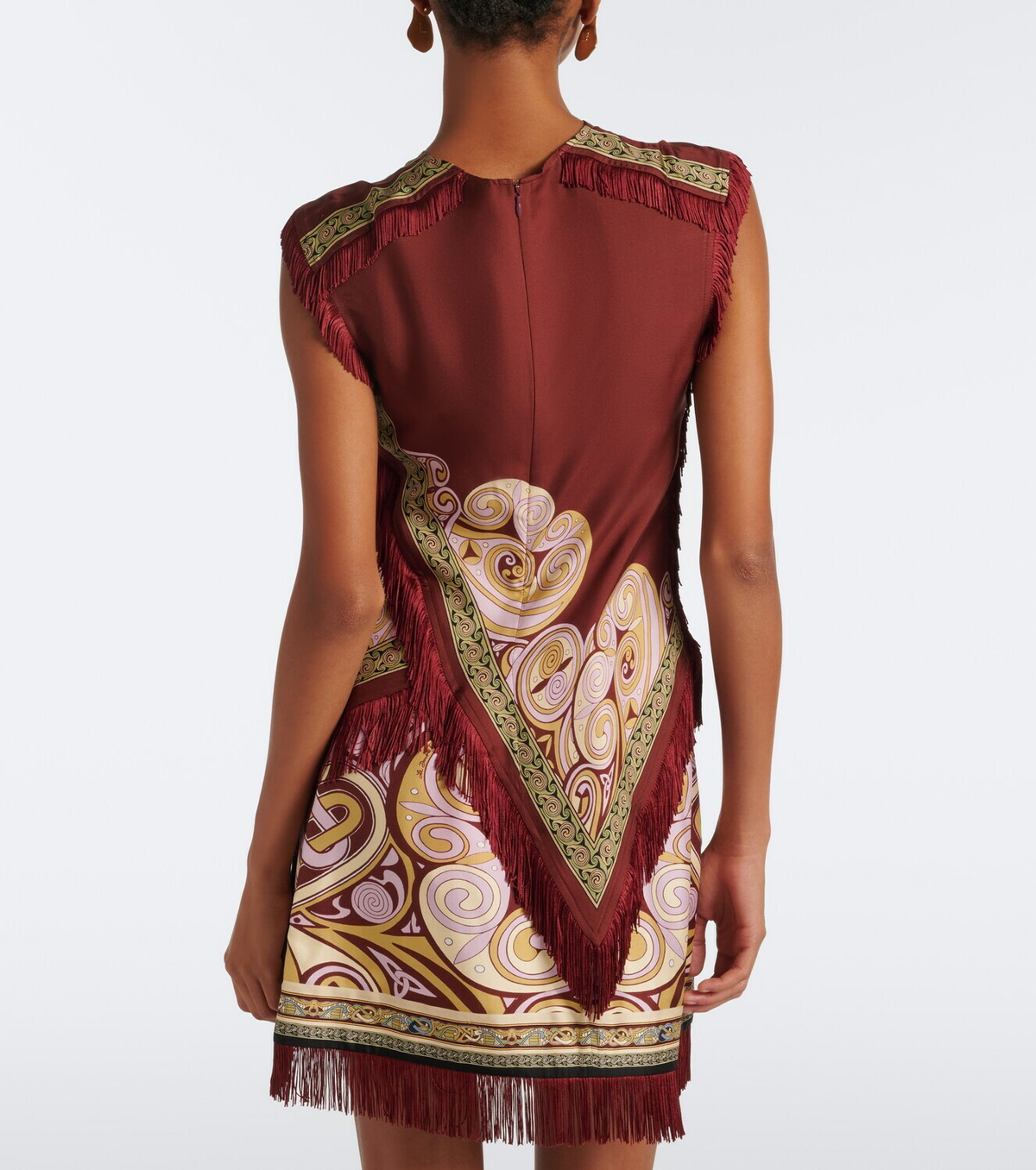 La DoubleJ Fringed printed silk twill scarf top