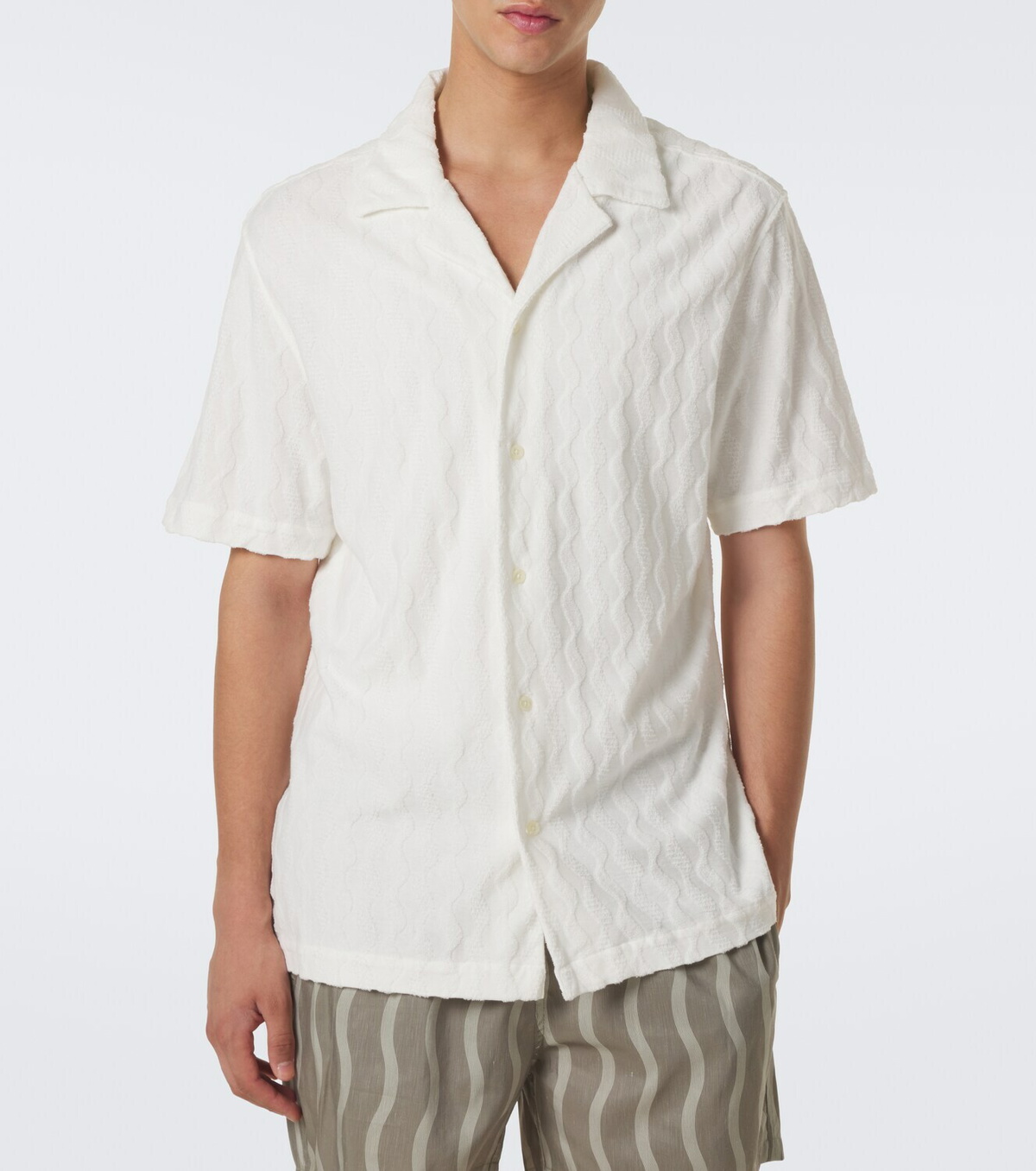 Frescobol Carioca Terry-trimmed cotton-blend bowling shirt