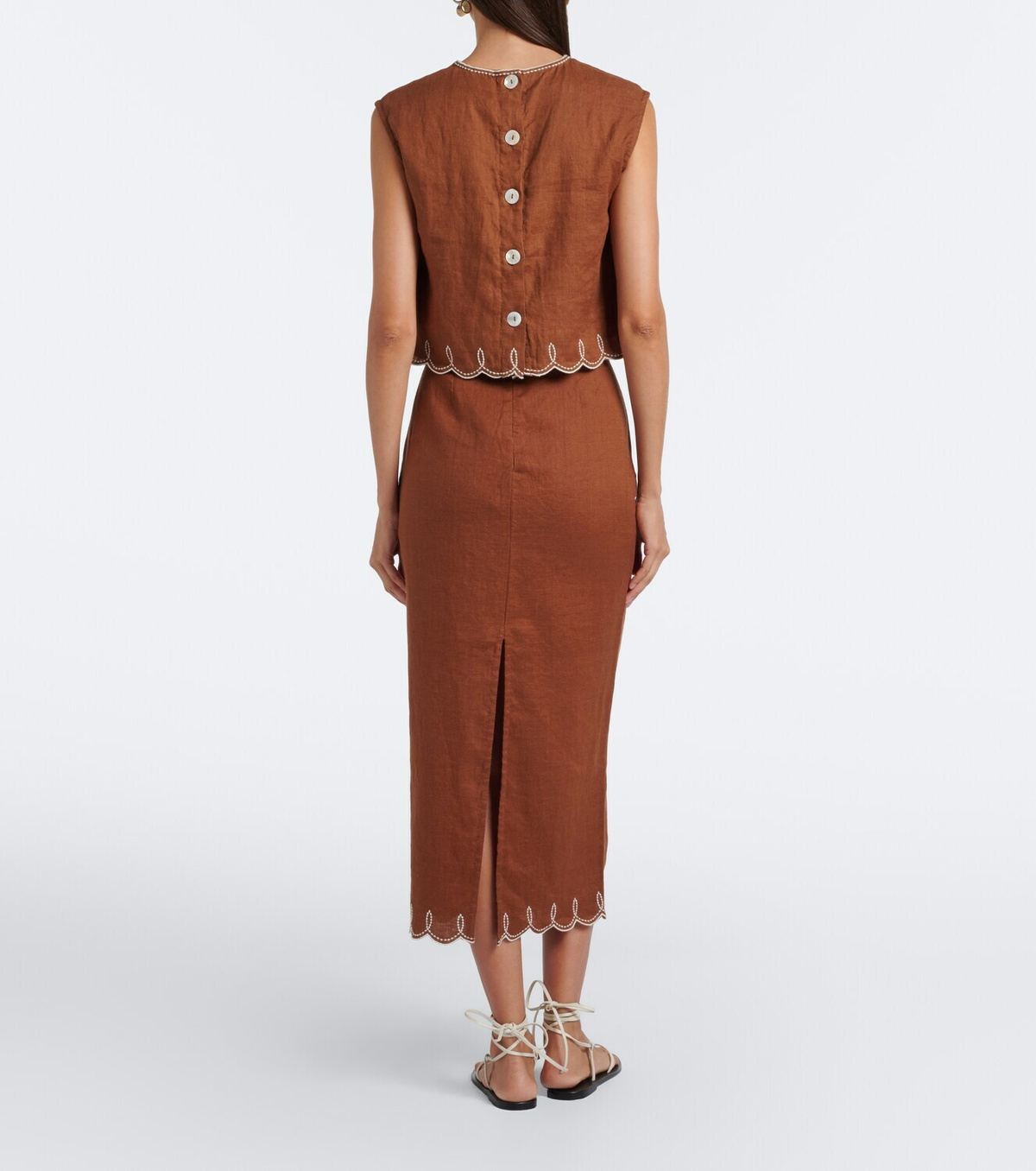 Veronica Beard Malou embroidered linen midi skirt