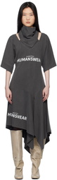 Pushbutton Gray Scarf Midi Dress