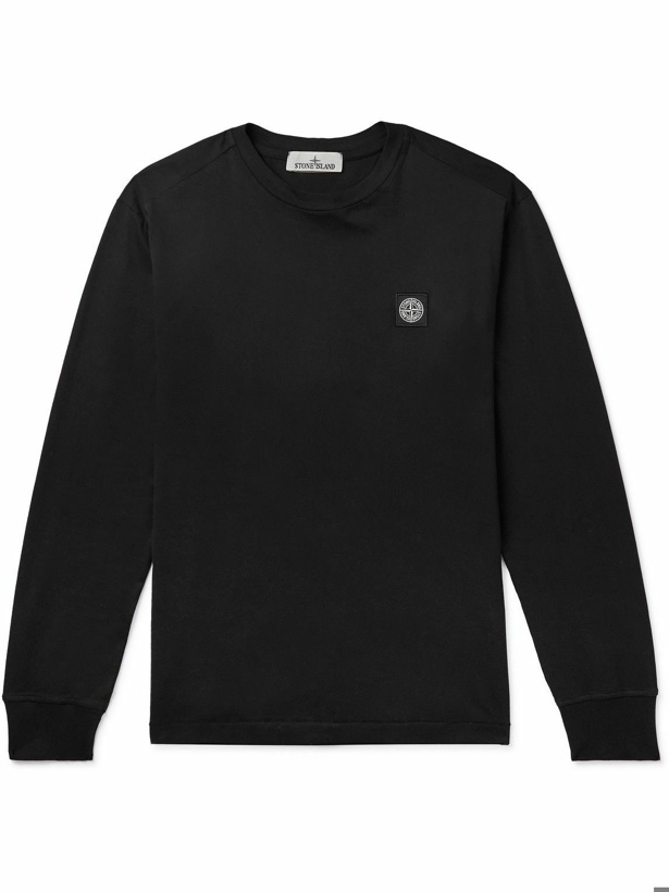 Photo: Stone Island - Logo-Embroidered Garment-Dyed Cotton-Jersey T-Shirt - Black