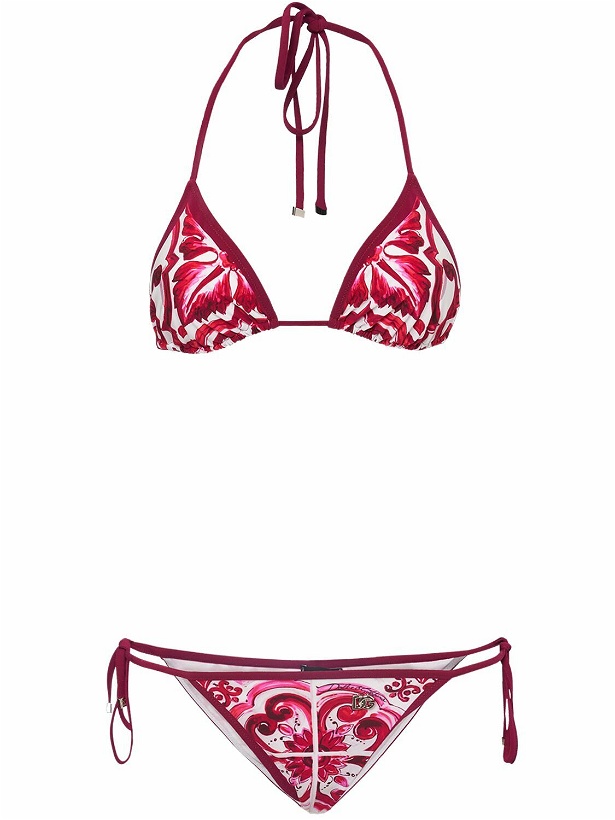 Photo: DOLCE & GABBANA Maiolica Print Lycra Triangle Bikini Set