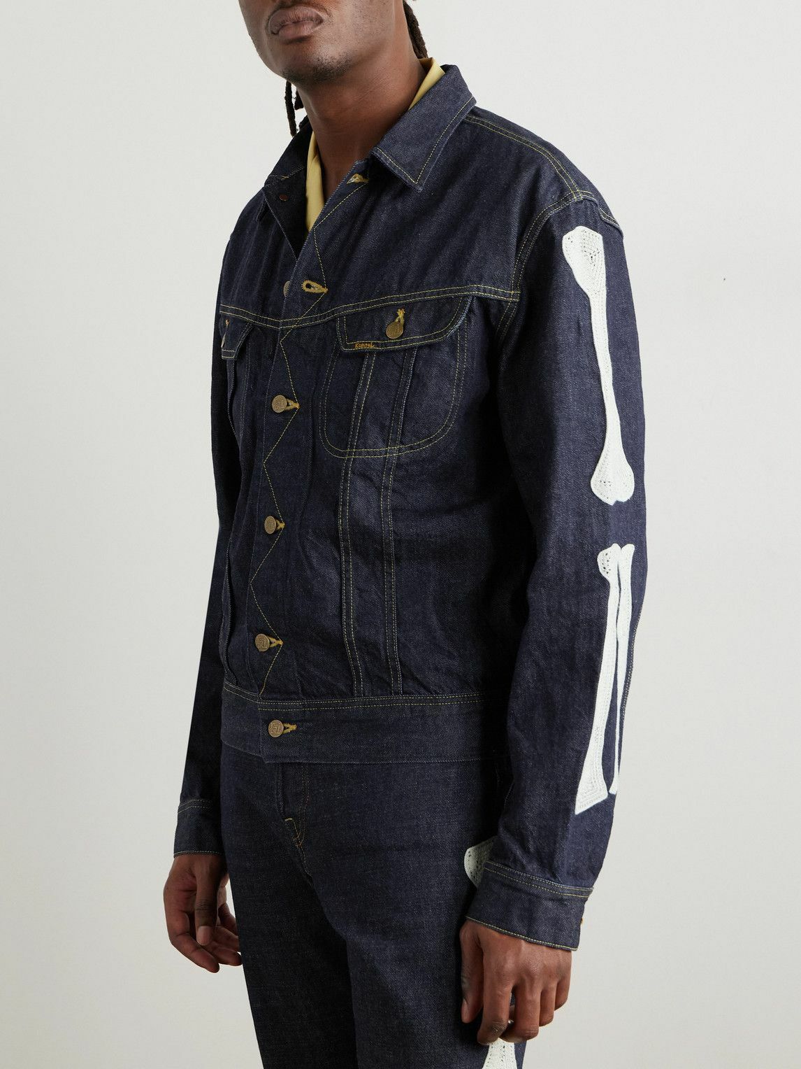 KAPITAL - Crochet-Trimmed Denim Jacket - Blue KAPITAL