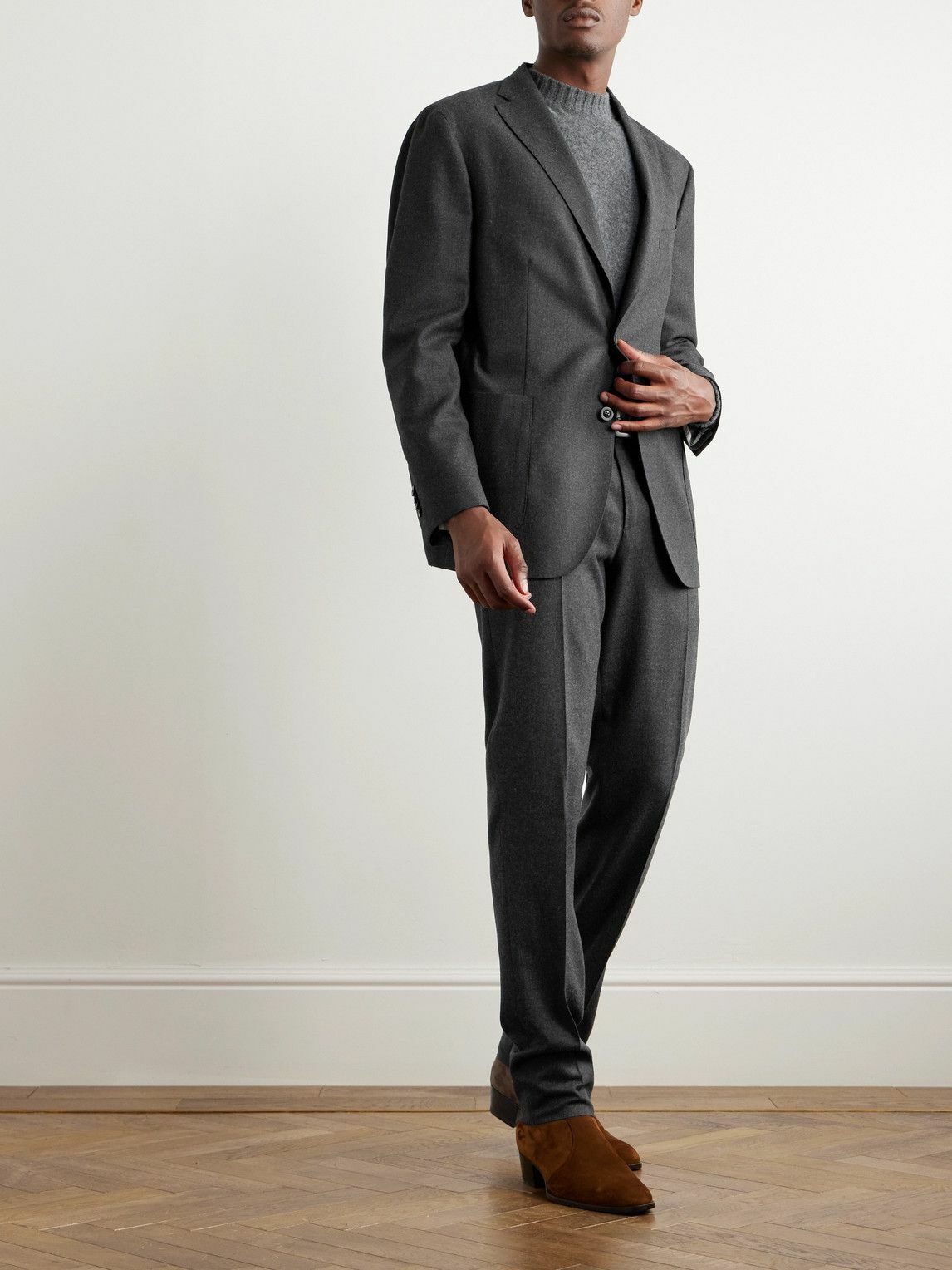 Wide leg wool-flannel suit trousers