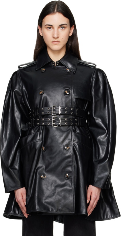Photo: GANNI Black Peplum Recycled Leather Trench Coat