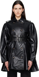 GANNI Black Peplum Recycled Leather Trench Coat