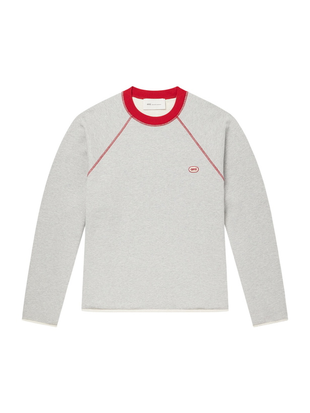 Photo: AMI PARIS - Logo-Appliquéd Cotton-Blend Jersey Sweatshirt - Gray