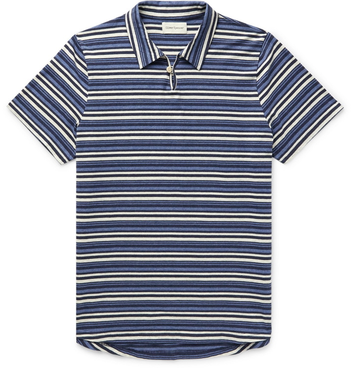 Photo: Oliver Spencer - Hawthorn Striped Mélange Cotton-Jersey Polo Shirt - Blue